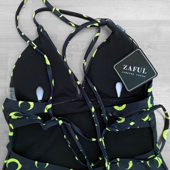 Zaful Swimsuit Black Neon Crescent Moon Size Small NEW With Tags - Picture 7 of 8